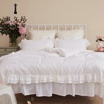 Ladys house bedding cotton jacquard white bed podium ruffle Lotus princess four-piece set