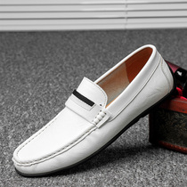 White Bean-Bean Shoes Man Genuine Leather Soft Face Leather Shoes Spring Breathable Sloth Shoes Men Casual White Leather Shoes Wave Shoes