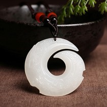 Natural Xinjiang mutton extremely Afghan White Jade from time to time running safe buckle pendant male and female retro jade hanging