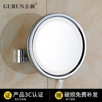 Gurun beauty mirror with LED light Bathroom telescopic mirror makeup mirror All Copper European style 3x magnifier sub wall-mounted