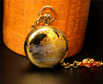 Retro gold-plated gilded gold pure copper double open old-fashioned wind-up winding mechanical pocket watch watch locomotive film and television props