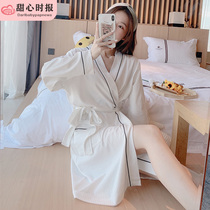 Sleepwear Lady Spring Autumn Season Thin Long Sleeves Pure Cotton Sexy Sleeping Robe Bathrobe Summer Cute Internet Red Pops Sleeping Dresses White
