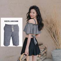 Couple swimsuit 2021 new split skirt thin houndstooth small fresh beach vacation student swimsuit female