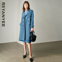 Yanyu blue medium-long windbreaker coat womens autumn 2021 new temperament thin double-breasted fashion coat