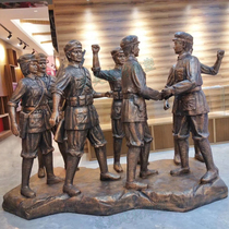  FRP cast copper soldier sculpture wall outdoor large square red theme sandstone relief processing customization