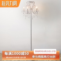  American country floor lamp Crystal coffee table Living room floor lamp Retro white study French candle Wrought iron floor lamp