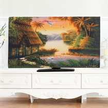 Fabric thickened cotton linen TV cover Oil painting style curved TV cover cloth Wall-mounted display dust cover
