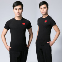 Summer New Mens Black Latin Dance Dancing Top Short Sleeve Thin Modern Dance Modal Cotton Practice