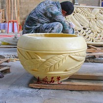 Sandstone flower pot sculpture sandstone relief round carving hotel community courtyard hotel clubhouse decoration leaf flower pot