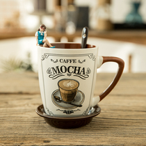 European small luxury coffee cup cappuccino latte cup vintage vintage ceramic mug with lid spoon