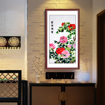 Su embroidery finished product vertical version of the entrance decoration embroidery with frame finished product handmade silk embroidery embroidery Peony hanging painting
