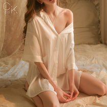 Coy Kiss true silk shirt sleepwear woman pure desire to be sexy boyfriend Wind sleepwear gowns summer big code senior feeling flirt