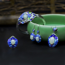 Retro S925 Silver Hetian White Jade Cloisonne Inlaid Pendant Bracelet Phoenix Dance Nine Heavens Necklace Old Zhao Family Live