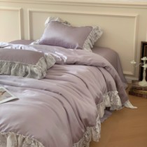 Pearlescent texture with light and luxurious temperament French style Lana fine natural silk cool 4 pieces of summer silk sliding quilt cover nude sleep bed products