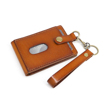 Japan and South Korea original tanning cowhide certificate bag leather retro hanging neck rope work license access control card package factory brand