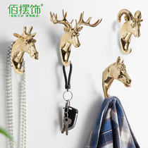 Nordic Light Lavish Animal Hook Pure Copper Deer Head Elephant Wall Adorned in Mengenguan Living room wall Decorative Pendant Idea