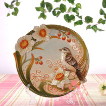 Special price garden daffodils and bird ceramic hanging plate European 3D hanging plate decorative plate (with plate rack)