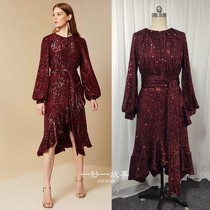 Short lantern sleeves slim slim temperament sequins Korean dress dress mothers dress banquet evening dress customization