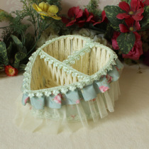 Handmade rattan storage basket Pastoral fabric remote control basket Boutique storage basket cosmetic basket