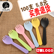 Disposable spoon Plastic cake fork spoon Fruit fork Individually packaged dessert spoon Ice cream spoon thickened small fork spoon