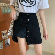 Summer high waist thin anti-light denim skirt female skirt Student Korean version of the large size fat mm hip a-line skirt