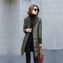 2021 Winter new Haining Leather Jacket Womens sheep-cut leather down jacket long Western dress collar slim casual jacket