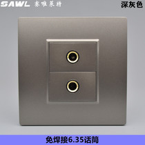 Dark Gray 6 5 microphone socket KTV multimedia power amplifier audio 86 type two position 6 35 microphone panel wall plug
