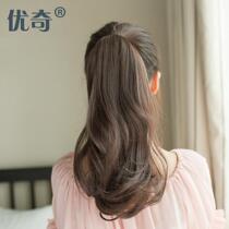 Wig ponytail short pear flower real ponytail wig female real hair high and long curly hair big wave strap fake braid