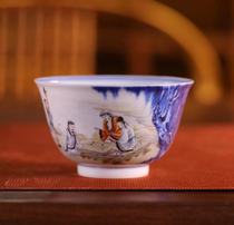 Yu Yin Kiln Yu Guowang made a blue and white color figure game Picture product tea cup single Cup (Hua Yixuan)