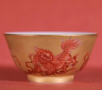 Yilin Tang Yilin Tibetan treasure gold blue and white alum Red Lion ball tea cup single Cup (Hua Yixuan)