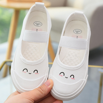 Kindergarten indoor shoes Childrens white shoes 2021 spring and summer thin girls shallow mouth canvas shoes Childrens shoes white cloth shoes
