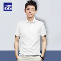 Rommon Men Short Sleeve Pure White POLO Shirt Leisure Simple Shirt Weak Knitting Pure Cotton Sleeve T-shirt Tie