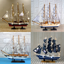 Smooth sailing in the Mediterranean LED light sailing model solid wood decoration craft children's room study ocean wind ornaments