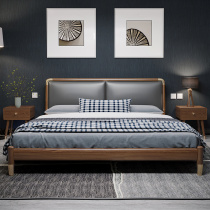 Nordic solid wood bed leather bed modern simple 1 5m master bedroom light luxury wedding bed 1 8M ash wood double bed soft bed