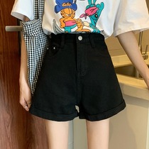Black high-waisted denim super shorts womens summer Korean version is thin loose and thin all-match straight wide-legged hot pants pants