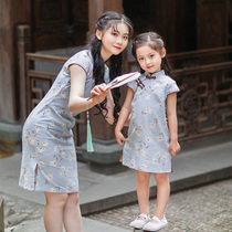 Flag Platinum Girl cheongsam summer Chinese style baby girl child Tang suit female child parent-child dress cheongsam dress mother dress