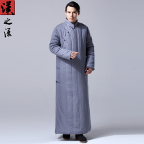 Chinese style thickened cotton coat mens retro Chinese style long Chinese clothing Republic of China long shirt placket stand collar Tang suit cotton jacket