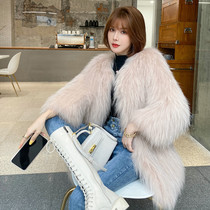 2021 autumn and winter New encrypted raccoon wool woven fur coat womens long fox hair young fashion model