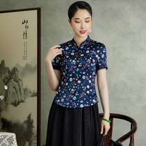 Xue Yue 2021 summer new female summer Chinese style silk 19 m flower short cheongsam style Tang suit jacket