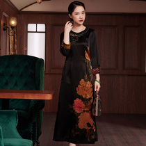 Xiyue autumn new 50 m heavy forging fragrant cloud yarn silk cheongsam dress positioning flower retro Chinese skirt