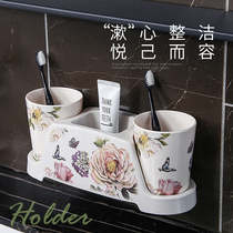 Creative bathroom wall-mounted couple mouthwash mugs home toothbrush rack-free simple ins Nordic style