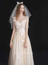 Oli family wedding dress female 2021 New bridesmaid gauze dress toast dinner annual birthday art test fairy Air White