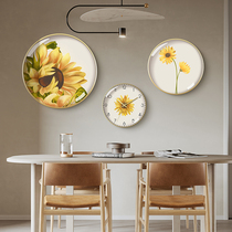 Sunflower modern simple warm round clock background wall 2021 new painting dining room hanging painting restaurant decoration painting