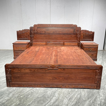 Red wood furniture Zambia blood sandalwood high and low bed Chinese solid wood double bed with storage clear vegetarian face minimalist bed