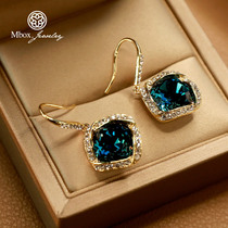 Mbox blue crystal earrings female 2021 New Tide temperament advanced sense simple geometric square earrings