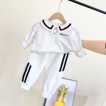 Male And Female Baby Spring Autumn Pure Cotton Suit 2021 New Clothes Sea Army Wind Two Sets Children Sports Small And Medium Children Clothing