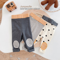 Baby beating bottom pants with cloth pure cotton beating bottom pants 2022 autumn new male and female baby repairing elastic small-footed pants