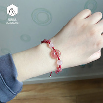 Dream love original strawberry crystal pink crystal bracelet female trick peach flower safe buckle Red rope transporter hand string of the year of life
