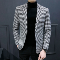 Rich bird spring and autumn new plaid suit mens jacket Korean version of the trend high-end casual small suit slim single west