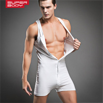 Fashionable new mens sexy one-piece underwear cotton soft skin-friendly comfortable open button one-piece vest boxer pants